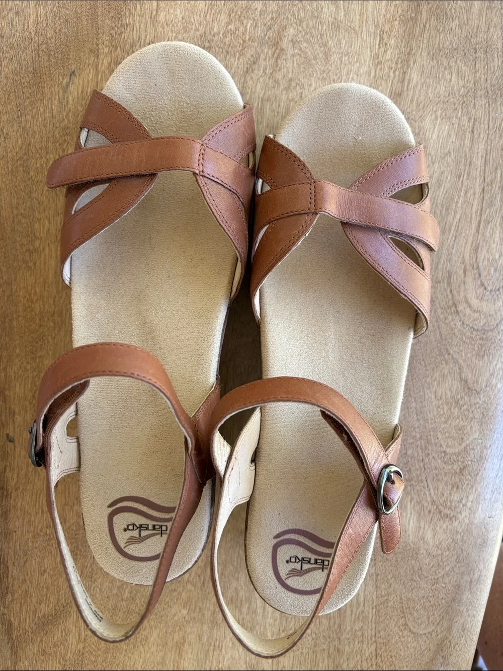 Dansko 43 US-12 Season Sandal Tan Brown Leather Platform Wedge Clog Walk Comfort
